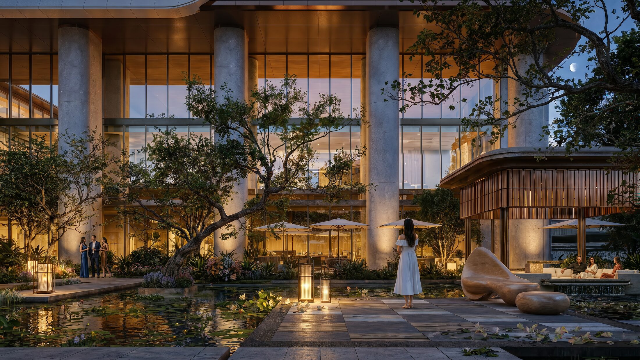 Anantara amenity garden at twilight